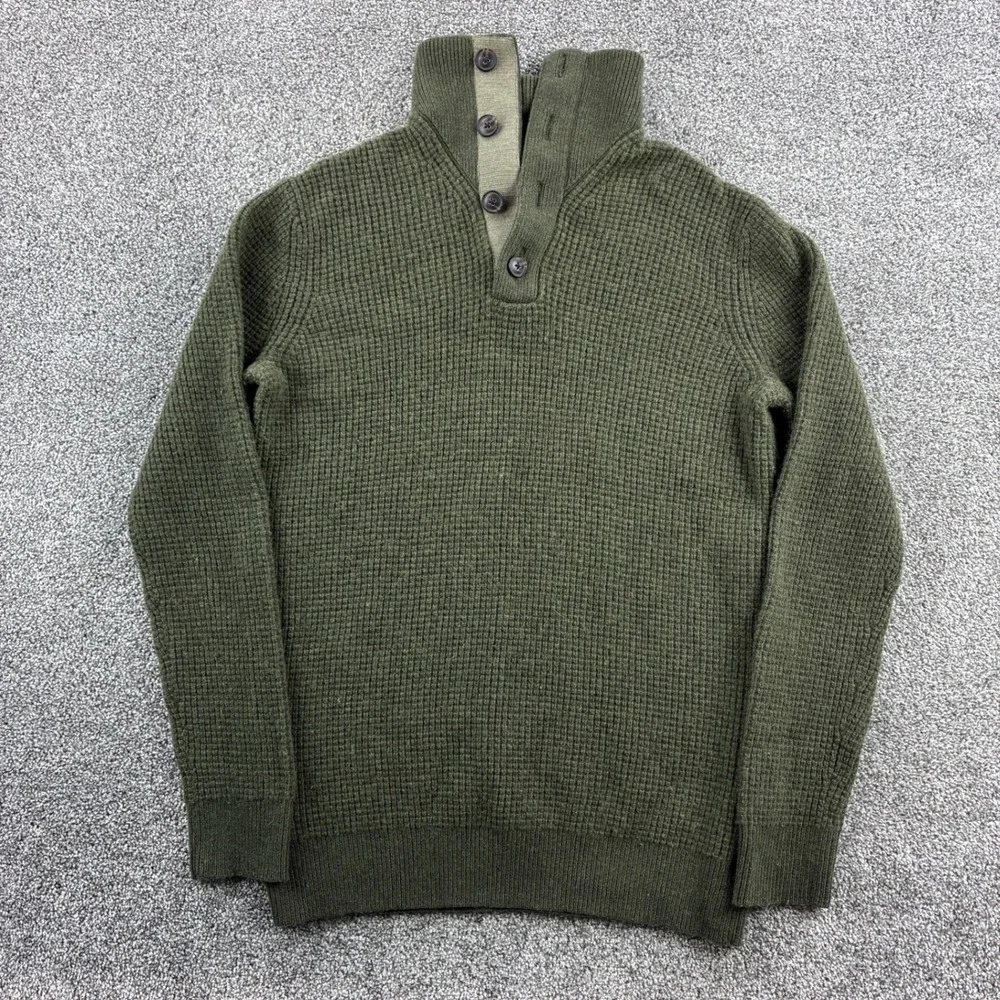 Banana Republic Heritage Sweater Mens XL Tall Green Merino Wool Waffle Knit